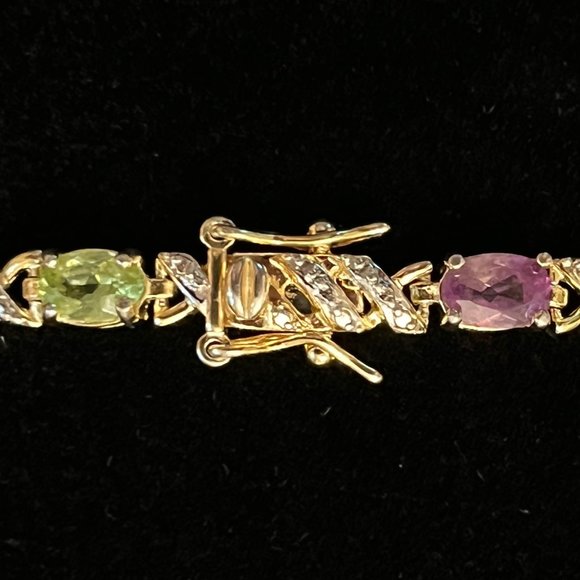Multi-colored Gemstone & SilverTennis Bracelet, 8" - Picture 6 of 14